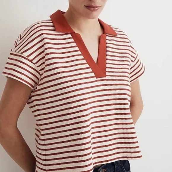 Madewell Stripe Cropped Polo - Picture 1 of 3